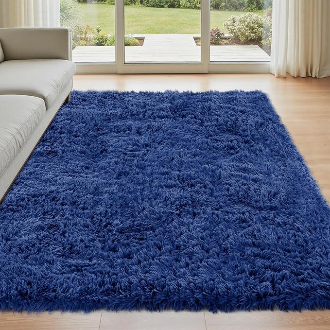 4x6 Area Rug for Living Room: Ultra Soft Fluffy Rug Modern Large Thicked Shag Rug for Bedroom Non Slip Indoor Fuzzy Carpets for Girls Kids Room Nursery Dorm Home Decor Deep Blue