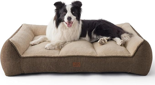 Bedsure SupportMax Orthopedic Dog Beds Large Sized Dog - Extra Thick Supportive Large Dogs Bed with Waterproof Washable Cover, L Plus Comfort Pet Sofa with Soft Sherpa and Nonskid Bottom, Brown, 38"