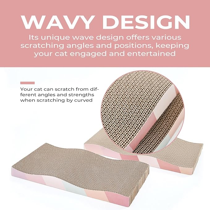 Cat Scratching Pads Cardboard Cat Scratchers for Indoor Cats Reversible Large Wide Corrugated with Catnip and Mini Toy (3pcs)
