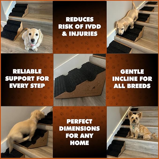 Original StairWedge??- New Enhanced Tread Grip! Ramp for Small Dogs Breeds - Fits Standard Staircase - Wedge Shape Stair Ramp for Dogs and Pets - Multi-Patent Pending (1single)