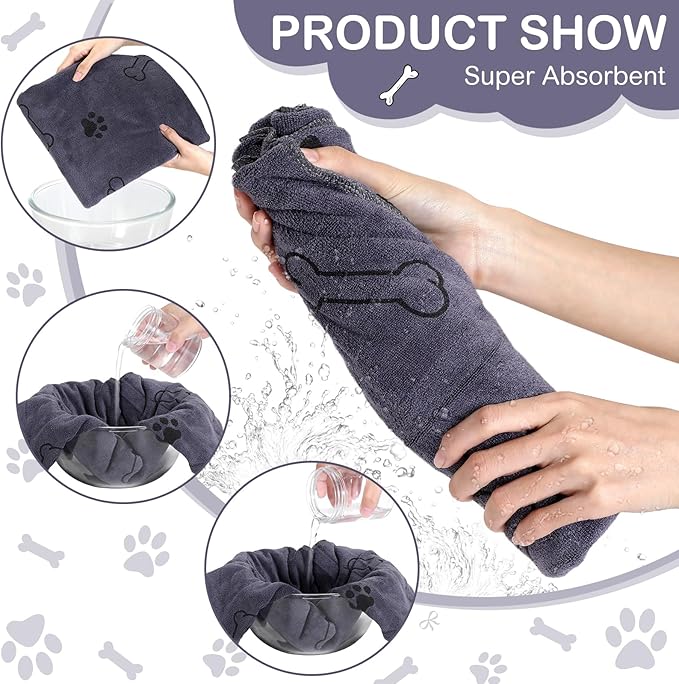 Chumia 8 Pcs Dog Towels for Drying Dogs Cats Pet Towels Bulk Puppy Microfiber Quick Drying Paw Bath Bathing Supplies Absorbent for Medium Pets(Gray,55 x 28 Inch)