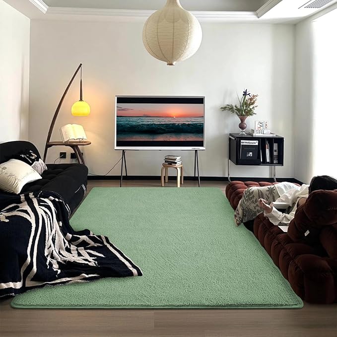 DweIke 4x6 Light Green Area Rugs for Bedroom, Super Soft Living Room Rug, Thickened Memory-Foam Throw Carpet, Non-Slip and Washable Carpets for Kids Boys Girls Room Dorm Nursery Home Decor