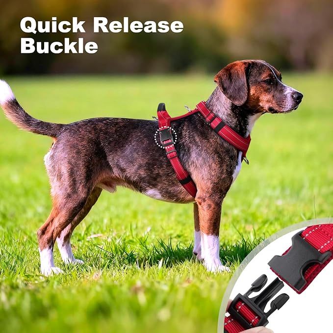 No Pull Dog Harness with Handle, Soft Mesh Padded Adjustable for Small Medium Large Dogs | Reflective Easy Walk Harness with Front Clip for Training, Running & Outdoor (Red, S)