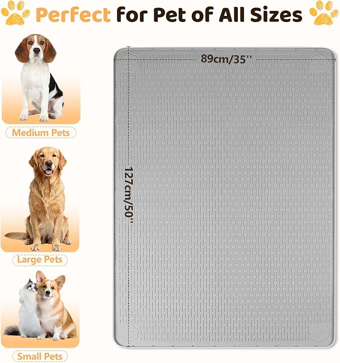 Silicone Dog Bed Mat, 50"x 30" Crate Mat for Dog Cages, Kennel Mat with Raised Edge, Washable, Waterproof, Leakproof, Protect Floors (Light Grey)