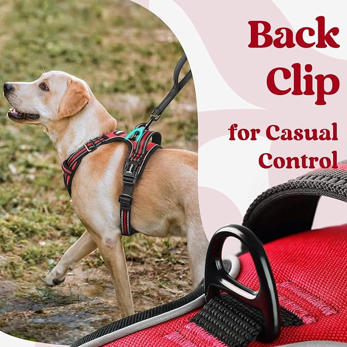 rabbitgoo Dog Harness for Large, No Pull Pet Harness with 3 Buckles, Adjustable Soft Padded Vest with Control Handle, Walking Reflective Pet Vest for Extra Large Dogs, Red, XL