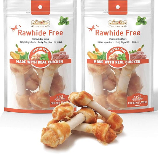 Premium Dog Bones, Made with Real Chicken & Wholesome Vegetables, Rawhide Alternative, Medium 5pcs/Pack x 2packs