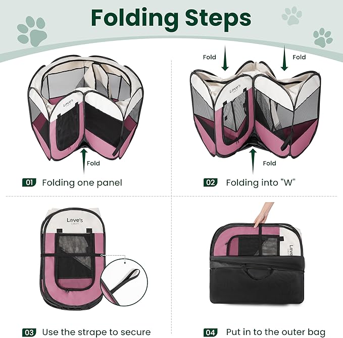 Love's cabin Pet Puppy Dog Playpen, Small Dog Tent Crates Cage Indoor/Outdoor, Portable Playpen for Cat, Foldable Pop Up Dog Kennel Playpen with Carring Case, Removable Zipper Top, Light Pink