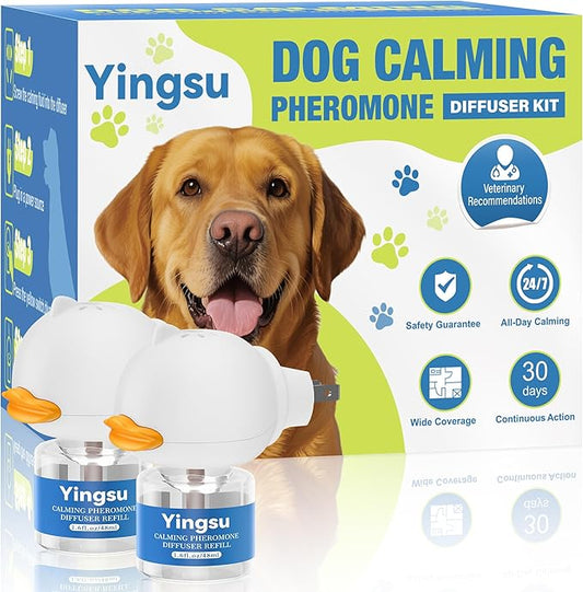 Dog Calming Diffuser, 4 in 1 Puppy Pheromones Calming Diffuser, Relaxing Pheromone for Dogs Relief Stress Anxiety Reduce Aggression Barking, Help Train Dog to Pee, 2 Diffuser 2 Refill(48ml)