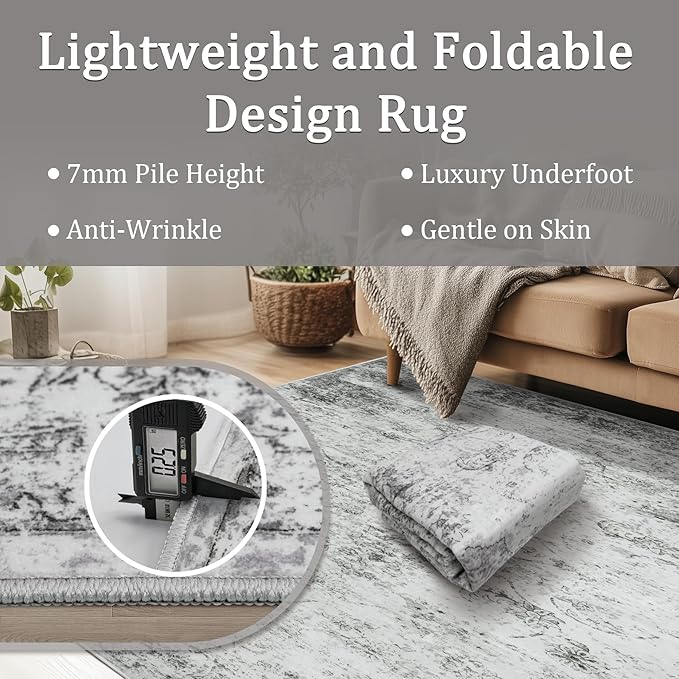 9x12 Area Rug Living Room Rugs - Washable Rug Large Modern Abstract Soft Thin Carpets Indoor Floor No Slip Vintage Carpet for Bedroom Under Dining Table Nursery Home Office Decor Gray