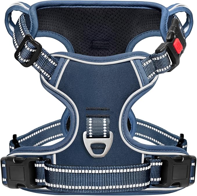 Timos Dog Harness Small Sized, No Pull Pet Harness with Neck Lockable Snap,No Choke Front Clip Dog Reflective Vest,Adjustable Metal Rings 3 Buckles,Easy Control Handle for Small Dogs Royal Blue S