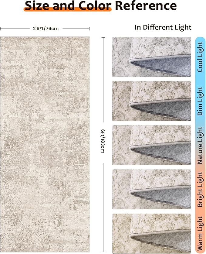 Art&Tuft Runner Rug 2'6x6' - Anti-Slip Backing Abstract Hallway Rug, Stain Resistant Kitchen Rugs, Foldable Machine Washable Area Rug 2.6x6, Beige
