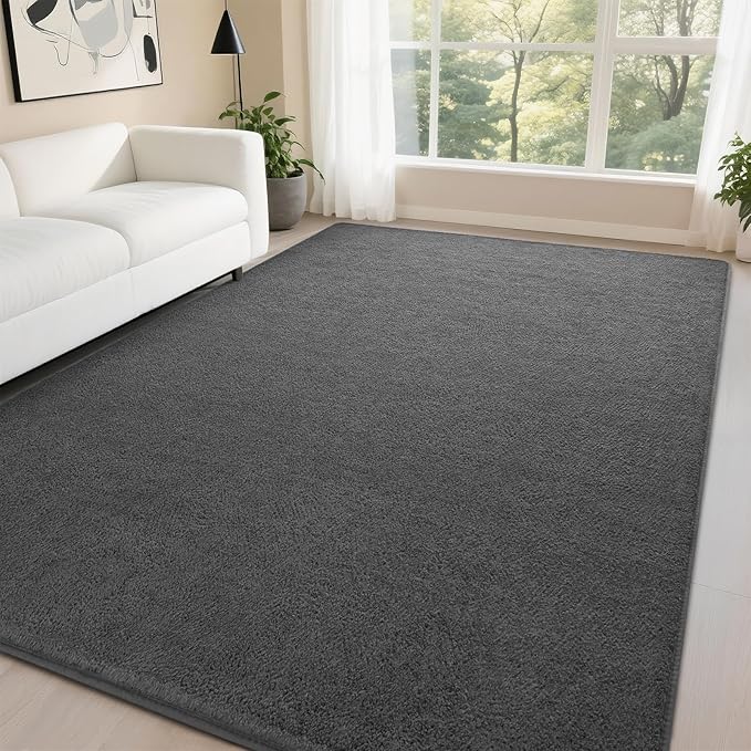 DweIke 6x9 Dark Grey Area Rugs for Bedroom, Super Soft Living Room Rug, Thickened Memory-Foam Throw Carpet, Non-Slip and Washable Carpets for Kids Boys Girls Room Dorm Nursery Home Decor