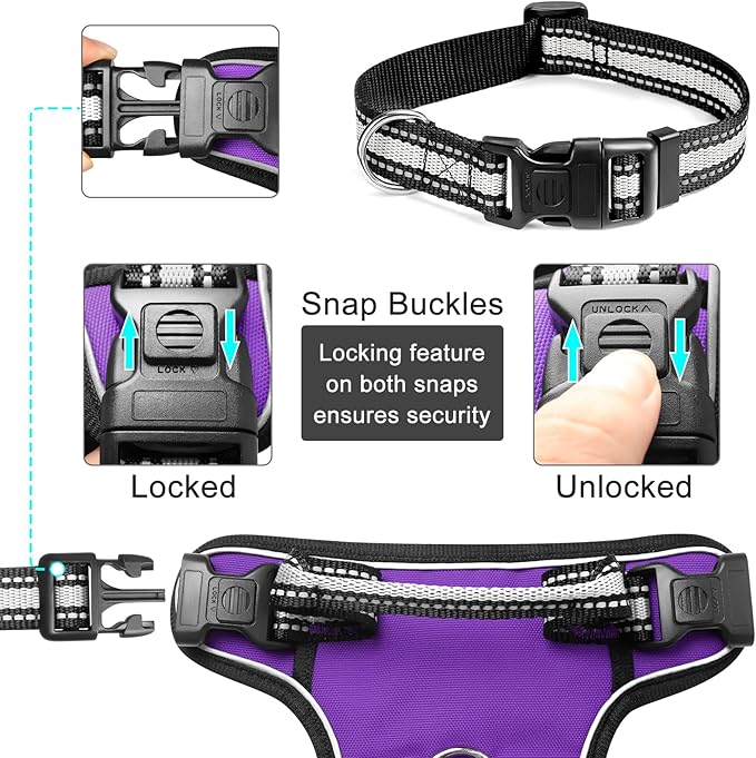 WINSEE Dog Harness No Pull, Pet Harnesses with Dog Collar, Adjustable Reflective Oxford Outdoor Vest, Front/Back Leash Clips for Small, Medium, Large, Extra Large Dogs, Easy Control Handle for Walking