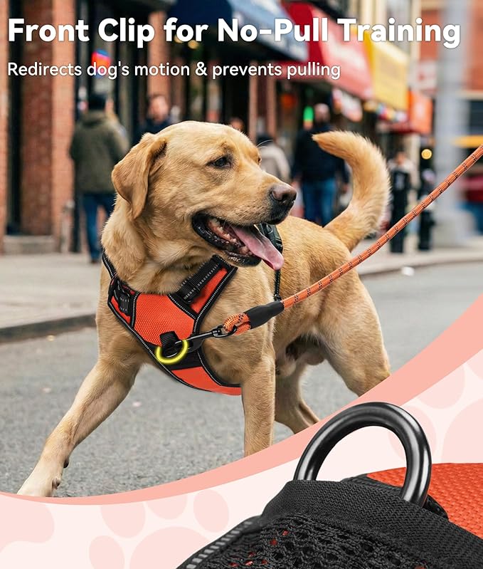 Joytale No Pull Dog Harness for Extra Large Dogs, Reflective Pet Vest with Front Clip, Adjustable Soft Padded Harnesses with Easy Control Handle for Training and Walking, Orange, XL