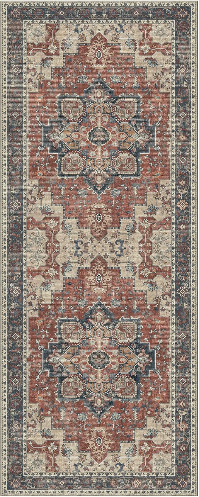 GENIMO 2x7 Runner Rugs for Hallway, Machine Washable Non Slip Vintage Rugs, Low Pile Lightweight Soft Print Rug for enrtyway, Corridor, Home Office, Kitchen, Bordeaux