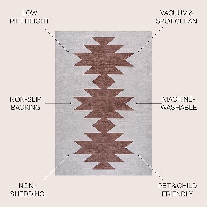 JONATHAN Y Machine Washable Gray/Brown Indoor Area Rug 5X8 ft, Chayton Minimalist Geometric for Living Room, Bedroom, Kitchen, Office, Easy-Cleaning, Pet-Friendly, Non-Shedding WSH110E-5