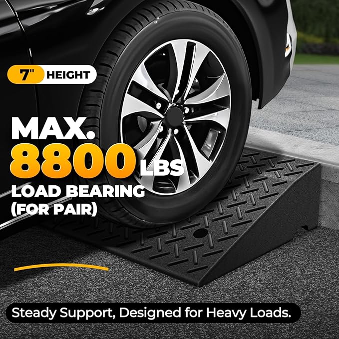 Auto Dynasty Rubber Curb Ramps, 7" Lift Height Curbside Driveway Ramp, 4410 LBS/2T Capacity Sidewalk Curb Ramp for Cars Trucks Bikes Motorcycles Wheelchairs, 2 Pack