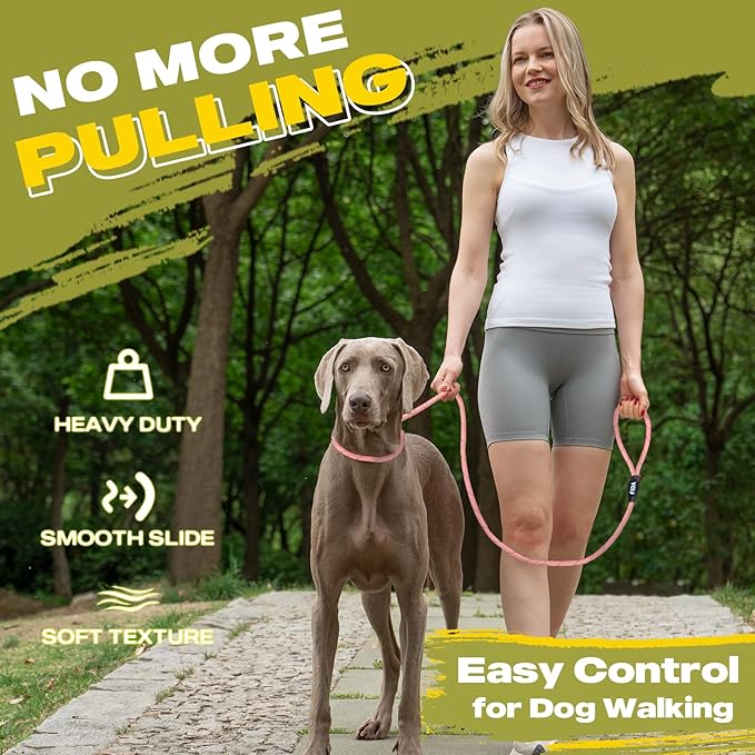 Fida Duarble Slip Leads for Dogs, 4 FT x 1/2" Heavy Duty Dog Loop Leashes, Comfortable Strong Rope Slip Leash for Small Dogs and Puppies, No Pull Pet Training Lead with Highly Reflective(1/2", Pink)