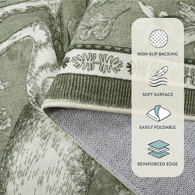 Lahome Boho Animal 5x7 Washable Living Room Area Rugs, Green Soft Rugs for Bedroom, Botanical Large Boho Non Slip Dining Room Carpet for Under Table Entryway Kitchen Office (5x7ft,Green)