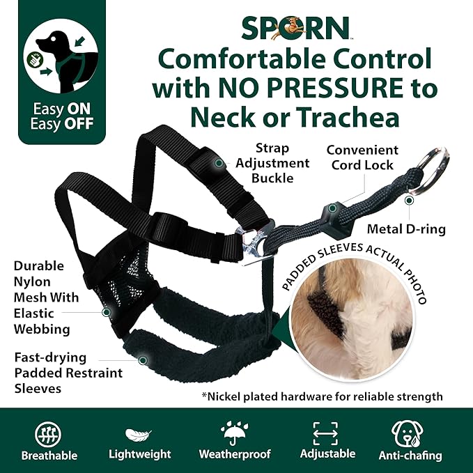 SPORN No Pull Dog Harness, Black, Small