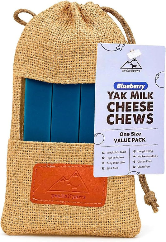 peaksNpaws Yak Cheese Himalayan Dog Chews with Blueberry, High Protein, Natural Dog Treats, Dog Chew Sticks for Aggressive Chewers, Long Lasting Treat for Small, Medium & Large Dogs, 3 Chews