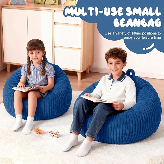 Homguava 2Pcs of 2FT Bean Bag Chair, 2' Small Bean Bags with Memory Foam Filled, Beanbag Chairs with Machine Washable Cover Dutch Corded Plush Cover for Classroom,Living Room,Bedroom-Blue