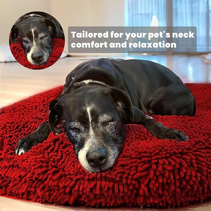 Muddy Mat® Cloud K-9 Bed for Dogs & Cats, Soft & Relaxing Donut Dog Bed, Chenille Material, Removable Cover, Washable & Dryer Safe–Red Small(25'x25')
