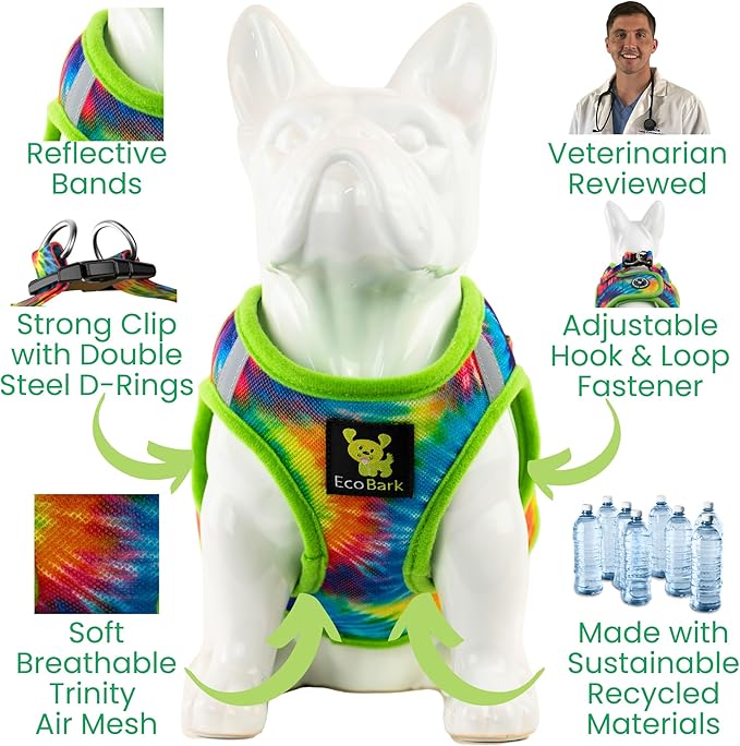 EcoBark Step in Dog Harness - Soft Mesh Dog Vest Harnesses for Puppies and Small Dogs - Reflective and Adjustable No Pull and No Choke Halter Harness - Mesh Comfort Padded Body Harness (Tie-Dye, XS)