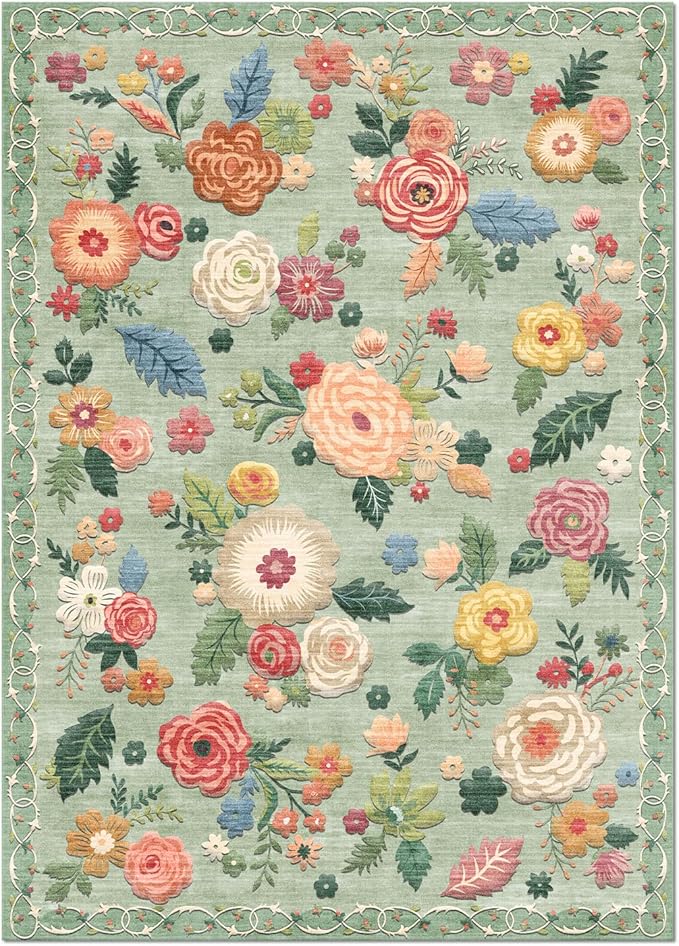 Machine Washable Runner Rug for Hallway: 2'6"x8' Kitchen Runners Rug with Rubber Backing Non Slip Stain Resistant Floral Floor Rug Soft Carpet Runners for Indoor Entryway Bedroom Bedside Living Room