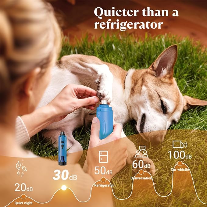 YABIFE Dog Nail Grinder, Dog Nail Trimmers and Clippers Kit, Super Quiet, Rechargeable, for Small Large Dogs Cats Toenail Claw Grooming,3 Speeds