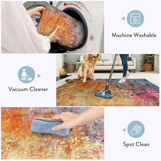 Lahome Modern Abstract Runner Rug - 2x6 Colorful Runners for Hallways Non Skid Laundry Room Rug Washable Carpet Runner, Rainbow Soft Non Slip Indoor Throw Runner for Bedroom Kitchen Bathroom