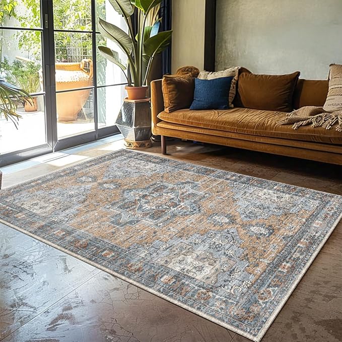 Muddy Mat짰 Coral 5x7 Washable Area Rugs for Living Room, Bedroom & Dining Room ??Modern Soft Low Pile Non Slip Carpet ??Pet Friendly Waterproof Foldable Rugs for Home