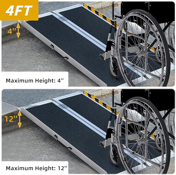4FT Portable Wheelchair Ramp, Non-Slip Aluminum Folding Handicap Ramp for Home Steps, Stairs, Threshold and Doorways, Scooter Ramps, 800LBS Capacity