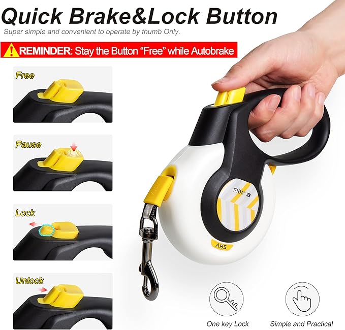 Fida AutoBrake Retractable Dog Leash. Advanced Patented Design for Dog Pulling, 16 ft Heavy Duty No Pull Pet Walking Leash for Extra Large Breeds. Tangle Free, Soft Grip, X-Large Size.