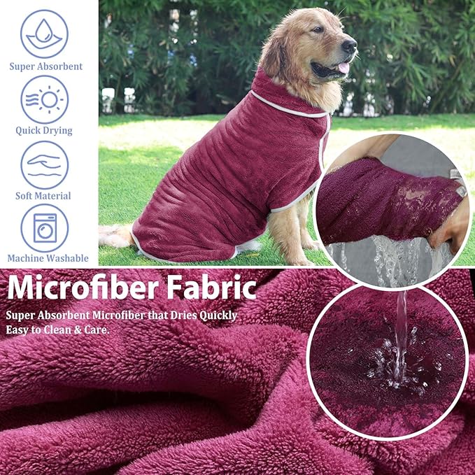 Dog Bathrobe Towel Drying Coat - Super Absorbent Dog Towels Bath Robe for Drying Dogs Large, Soft Adjustable Collar & Belly Strap Fast Drying Coat Pet Dog Cat Bath Robe Towel (Blue, Small)