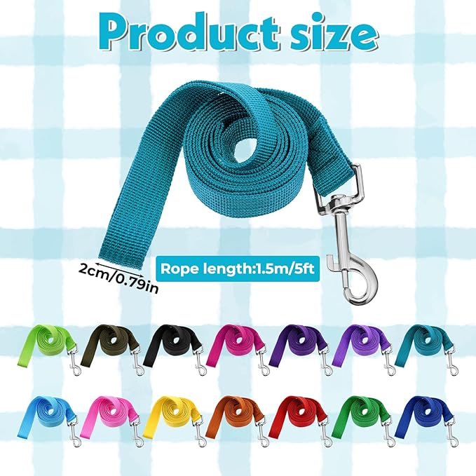 15 Pcs Nylon Dog Leashes Bulk, 5 FT Strong Dog Training Leash 15 Colors Pet Rope Leashes with Swivel Hook for Small Medium Puppy Play, Backyar, Training, Camping