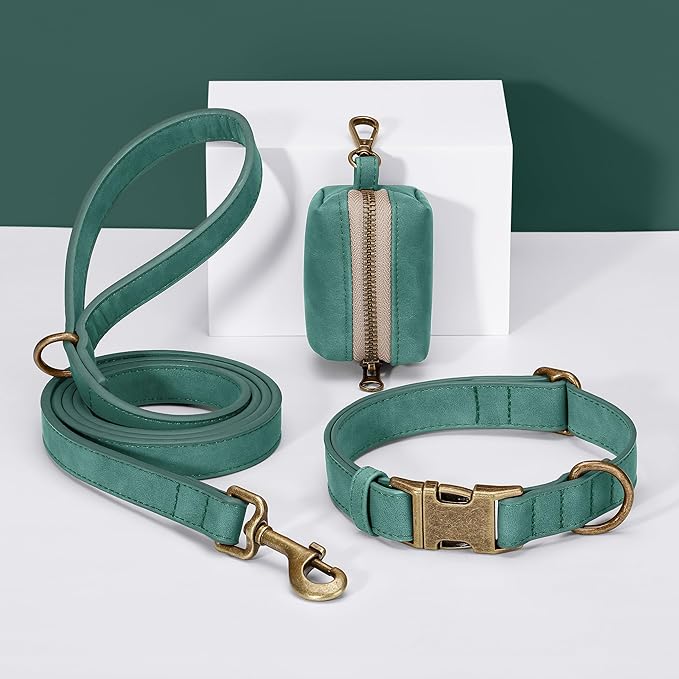Didog Soft PU Leather Dog Collar, Stylish Quick Released Dog Collars for Medium Dogs, Easy Clean Adjustable Pet Collar for Daily Walking, Green, M Fit 13-21" Neck