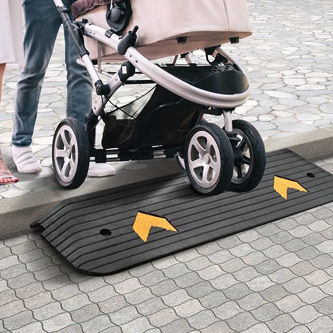 VEVOR Rubber Threshold Ramp, 1" Rise Wheelchair Ramp Doorway, Natural Curb Ramp 3.7 Feet Long, 33069Lbs Load Capacity, Non-Slip Textured Surface Rubber Curb Ramp for Wheelchair and Scooter