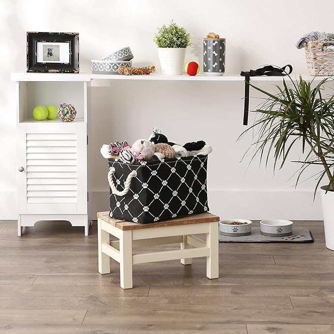 Bone Dry Pet Storage Collection Paw and Bone Print, Small Rectangle, 14x8x9, Black Trellis