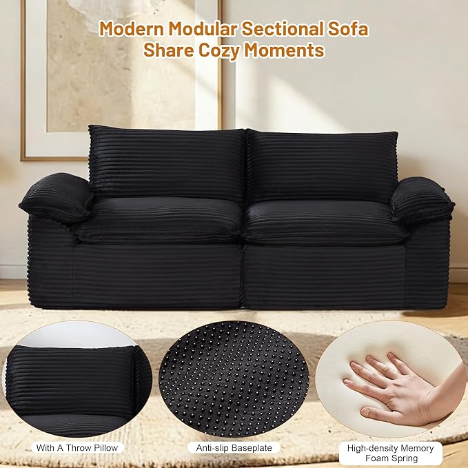 80" Cloud Loveseat Sofa, Boneless Couch Sofa in A Box for Living Room, Modern Modular Sectional Sofas 2 Seat Couch Foam Comfy No Assembly Cloud Couches with Throw Pillows for Bedroom, Dorm，Black