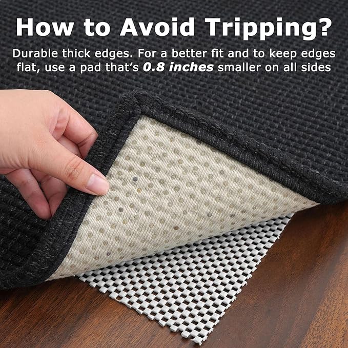 KOZYFLY Washable Area Rug 4x6 ft Non Slip Rubber Backed Living Room Rugs Braided Woven Cotton Kitchen Rugs Indoor Entryway Rug Floor Carpet for Dining Living Room Bedroom, Black/Dark Grey