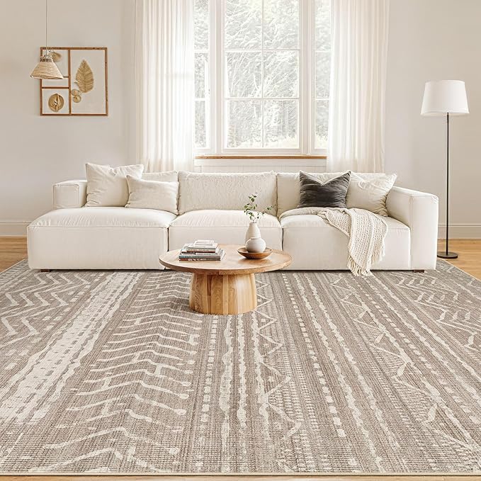 Nakagishi 5x7 Area Rugs Living Room: Washable Boho Large Neutral Soft Rug Farmhouse Stain Resistant Modern Indoor Non-Slip Floor Carpet for Bedroom Nursery Kids Playroom Office Dining Room Dorm