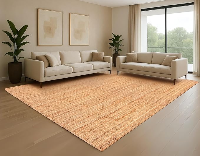 Hausattire Hand Woven Jute Braided Area Rug, 9?셹12????Natural, Reversible Boho Rugs for Kitchen, Living Room, Bedroom I Farmhouse Decorative Floor Rug, 108x144 Inches