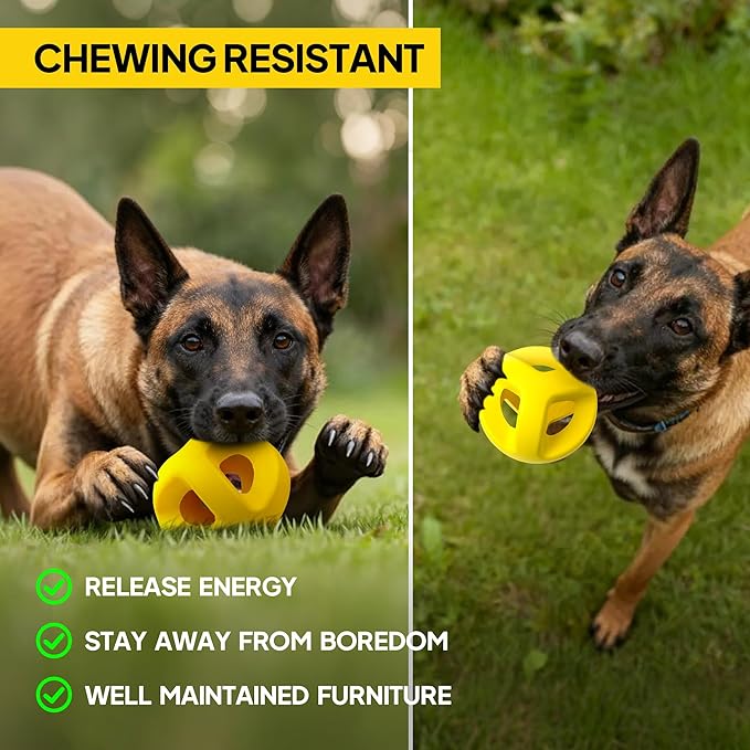 PetiFine Indestructible Dog Ball,Tough Dog Toys for Aggressive Chewers,Non-Toxic Natural Rubber, Chew,Tug & Fetch,Dog Ball Toy for Medium Large Breeds,4.5”(Yellow)