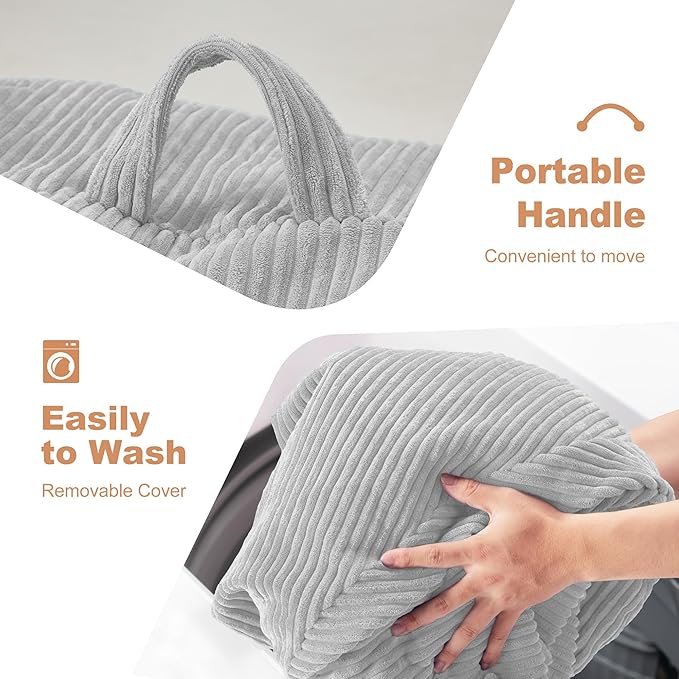 Homguava 5FT Bean Bag Chair for Adults,Teardrop Giant Bean Bags Big Beanbag Chair with Memory Foam Filled and Ultra Soft Removable Corduroy Cover for Living Room, Bedroom(Light Grey)