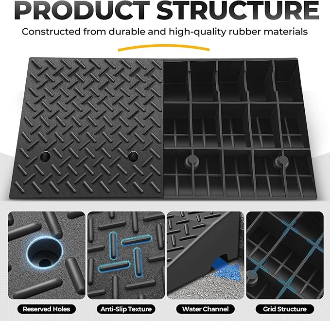Auto Dynasty Rubber Curb Ramps, 7.9" Lift Height Curbside Driveway Ramp, 4410 LBS/2T Capacity Sidewalk Curb Ramp for Cars Trucks Bikes Motorcycles Wheelchairs, 2 Pack