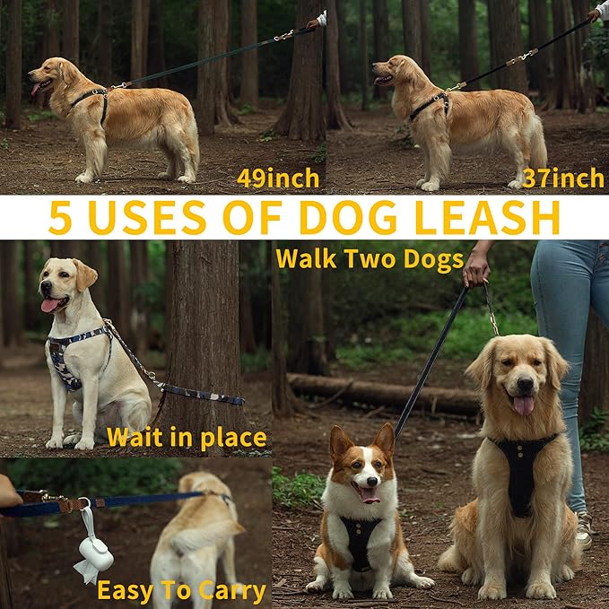Dog Harness, No Pull Dogs Harness and Multi-Function Leash Set for Medium Dogs Easy Walk Everyday Adjustable Soft Dog Vest Harness Fashionable Dog Accessories Black-Button-L