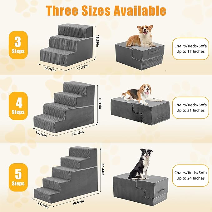 5-Step Dog Stairs for Large Dogs and Cats, 23in H Dog Steps for Couch, Sofa, Chair, Non-Slip Sturdy Pet Steps, Pet Ramp for High Bed Indoor