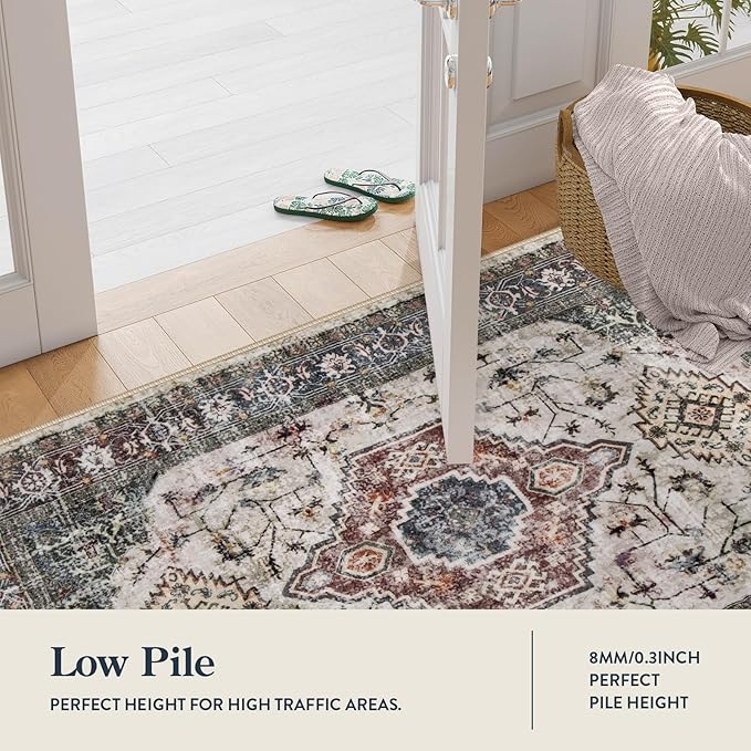 Lahome Oriental Hallway Runner Rug, 2.5x8 Kitchen Runner Non Slip Ultra-Thin, Soft Washable Hallway Rug Non Shedding Long Carpet for Entryway ?랰aundry Room Bathroom, Brown/Grey