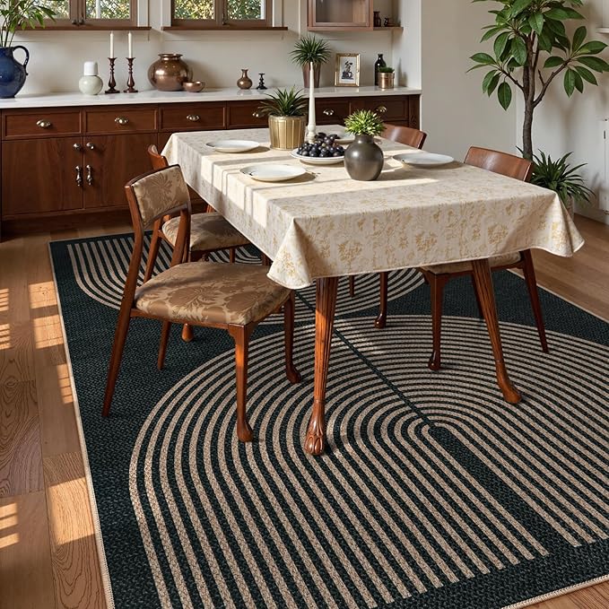 Lahome Modern Rainbow Easy Jute Rug, 6x9 Area Rugs for Living Room Outdoor Patio Washable Indoor Outdoor Dining Room Carpet, Farmhouse Large Non Slip Carpet for Bedromm Backyard Office